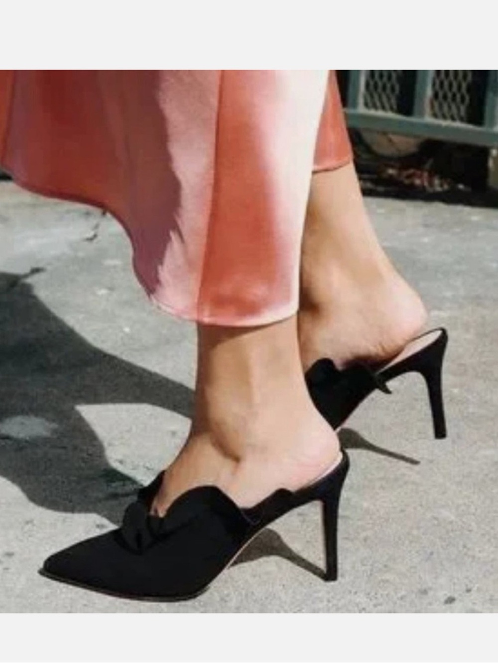 Loeffler Randall Black Suede Pointed Ruffle Edge Mules 7.5
